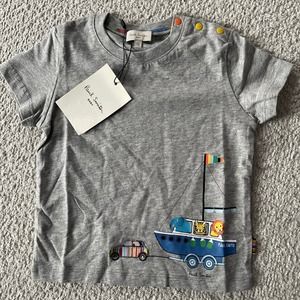 NWT NEW Paul Smith Baby Boys Grey Cotton Towing Boat Print T-Shirt 2a/2T